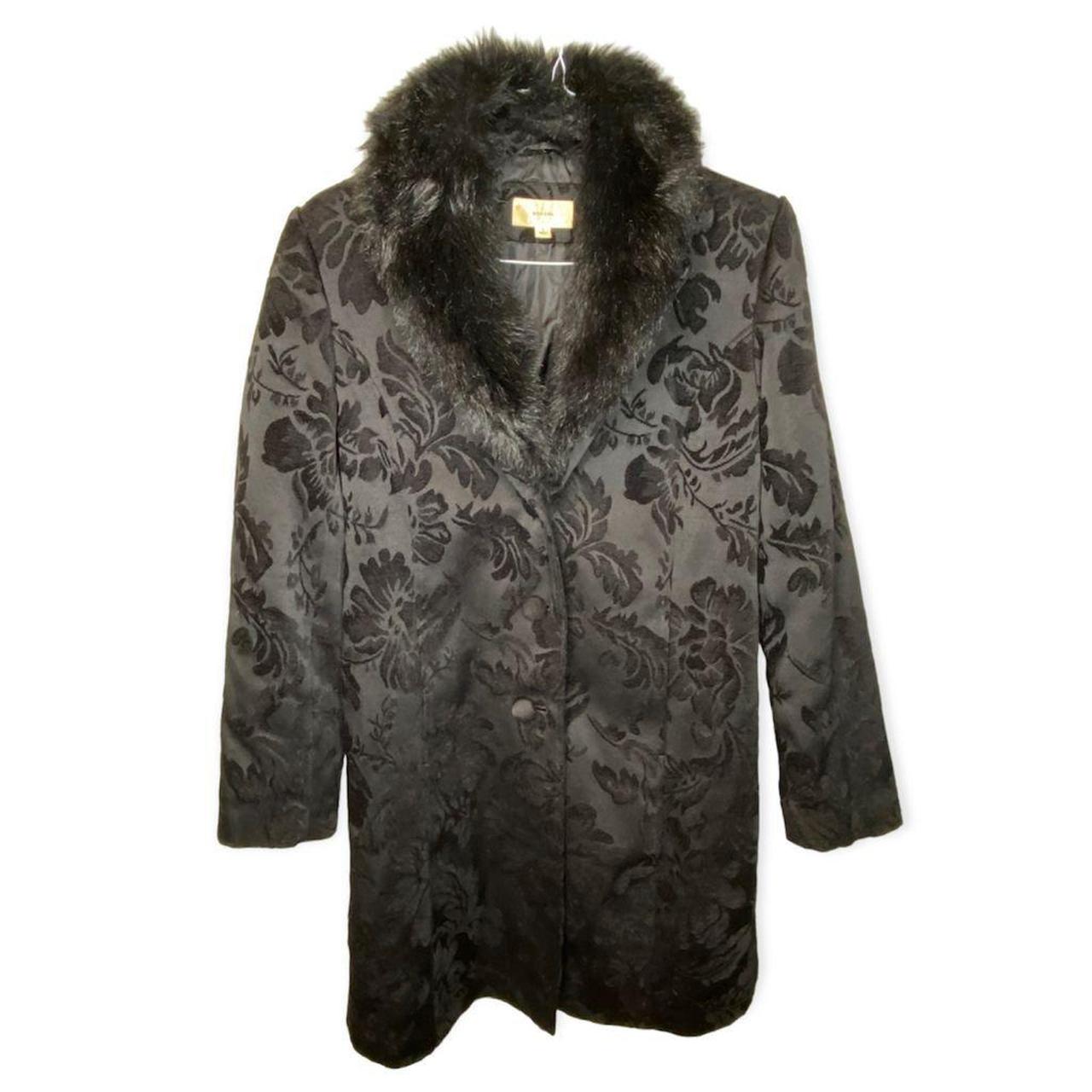 Vintage merona penny lane coat black brocade black monochrome 90s buy L faux fur