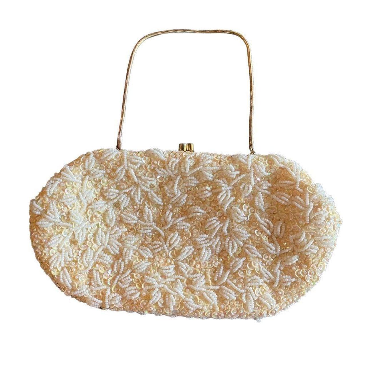 Vintage beaded evening bag handbag purse small ivory - Depop