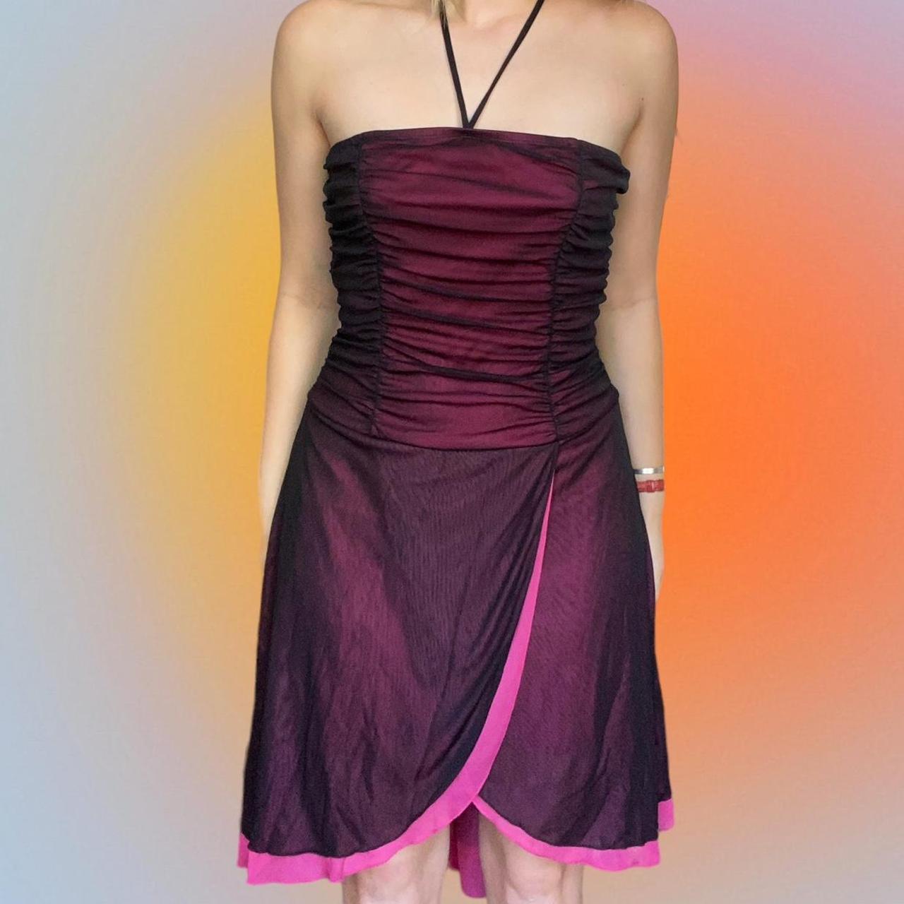 hot-hot-hot-pink-and-black-mesh-90s-y2k-dress-depop