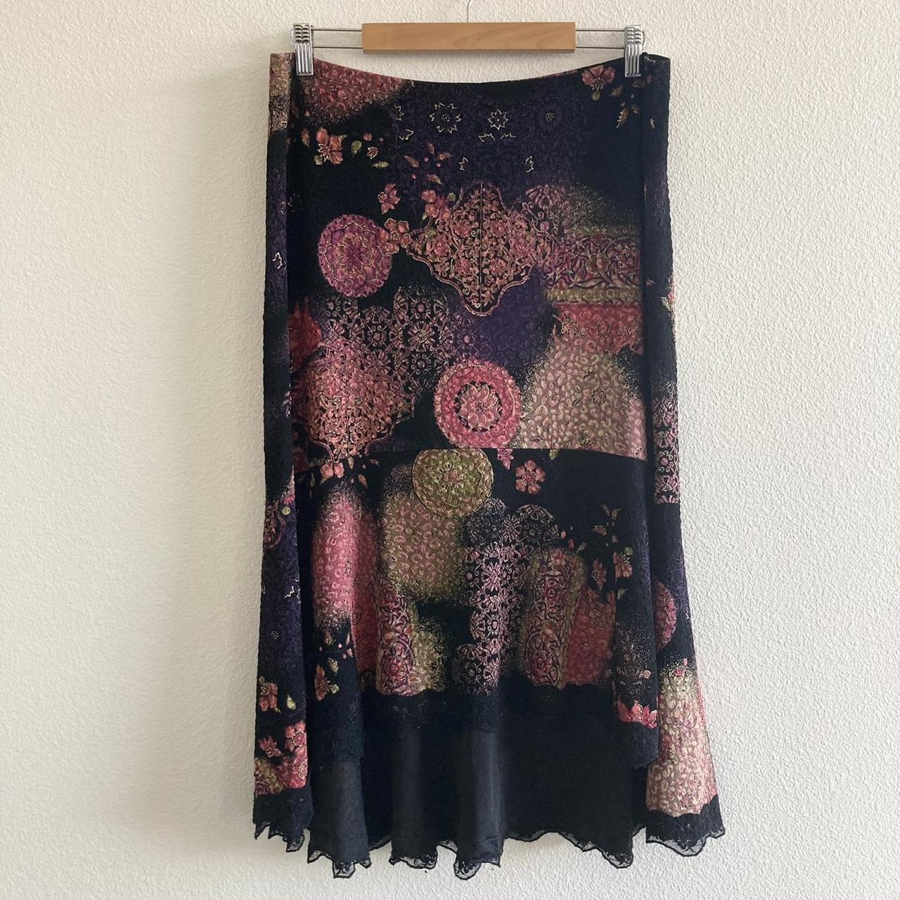 y2k Notations Floral Midi Skirt Black skirt with... - Depop