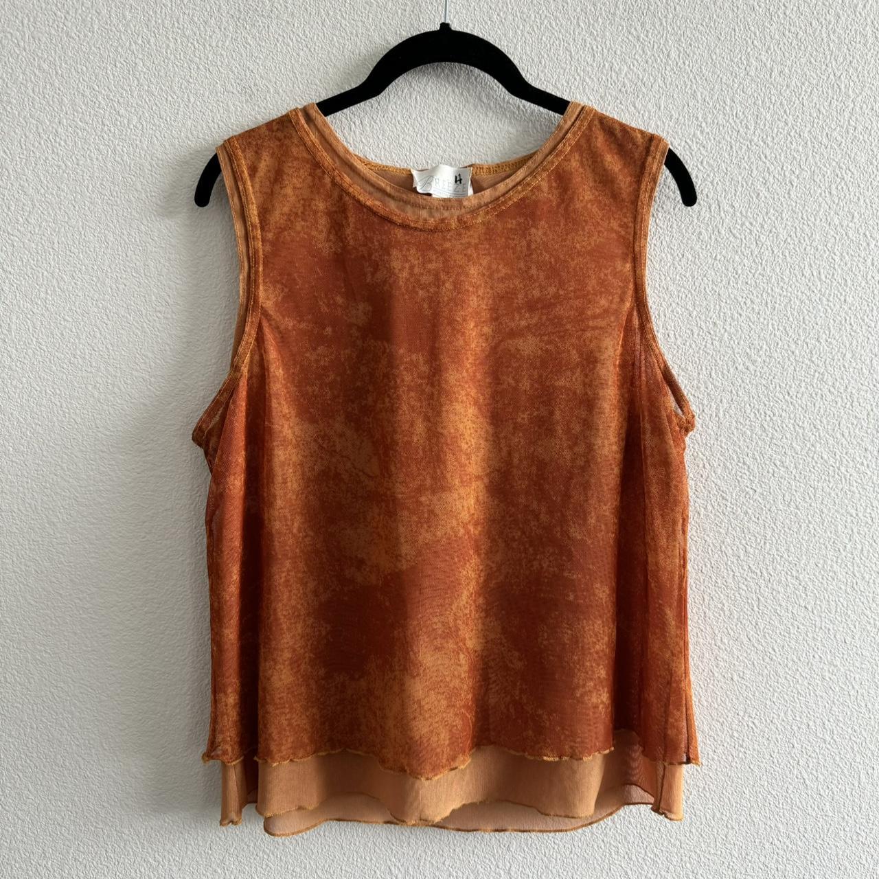 Vintage 90s Breeze Mesh Tank Orange sheer micro... - Depop