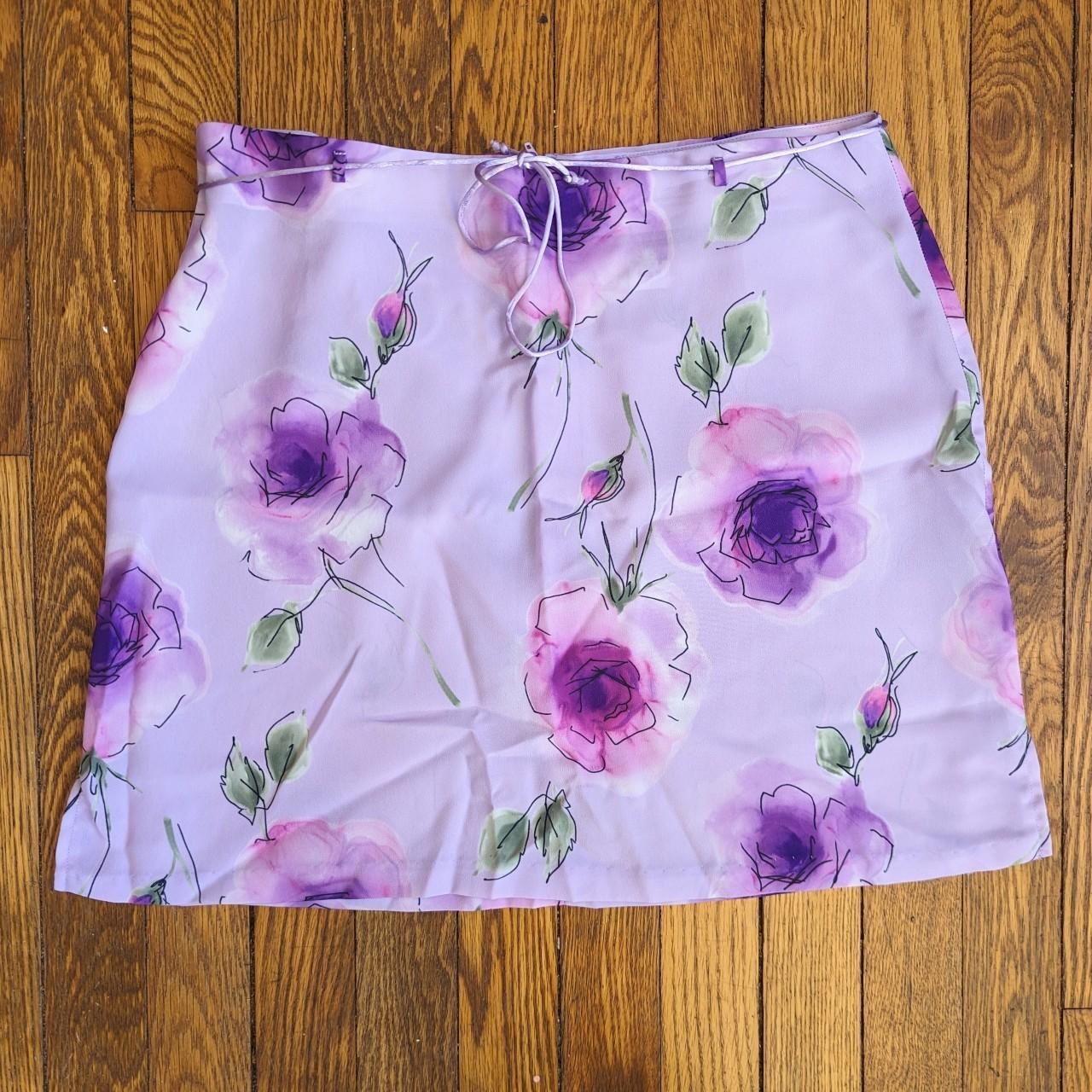 Vintage 90's Purple Floral Mini Skirt Labelled a... - Depop