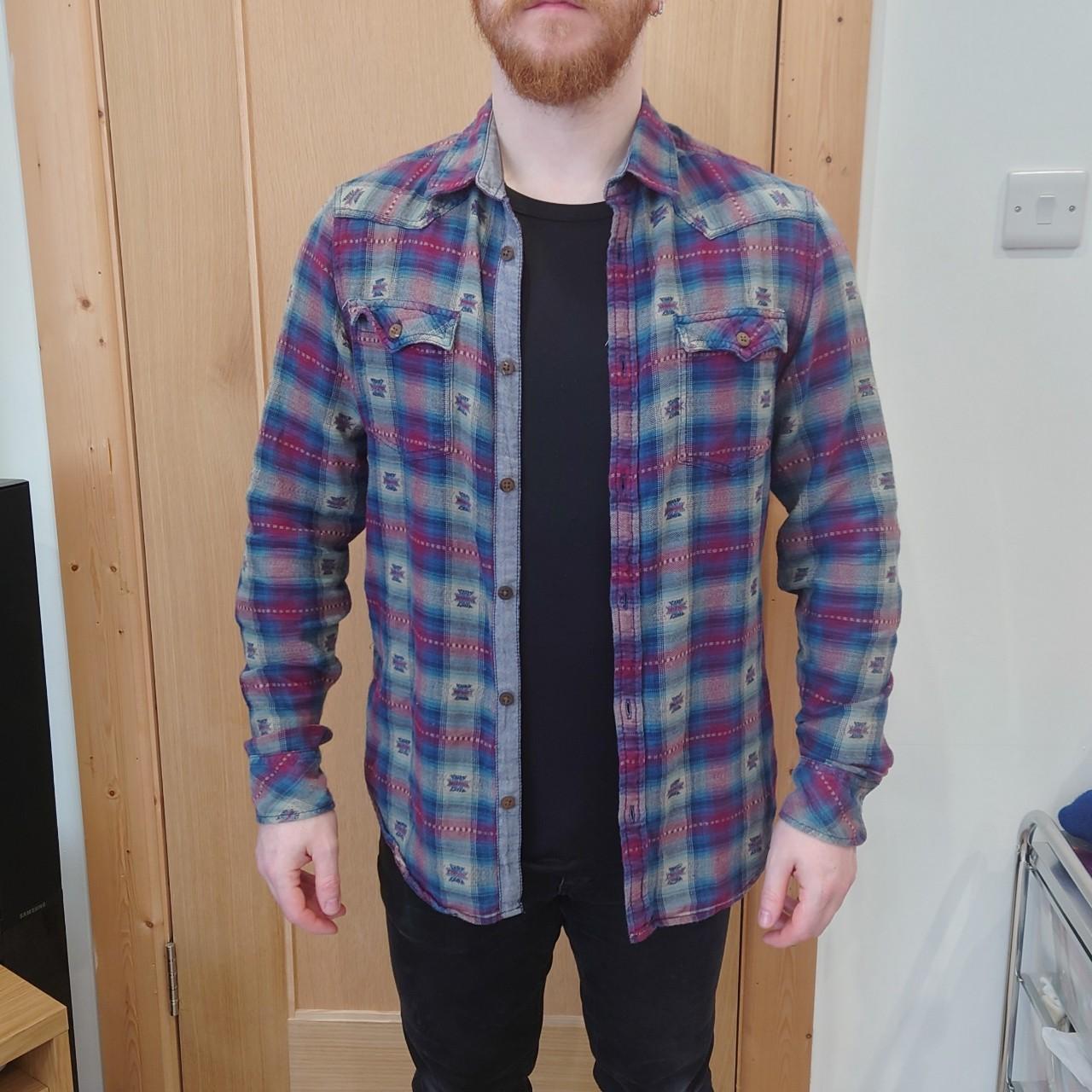 River Island Men's Purple and Navy Shirt Depop