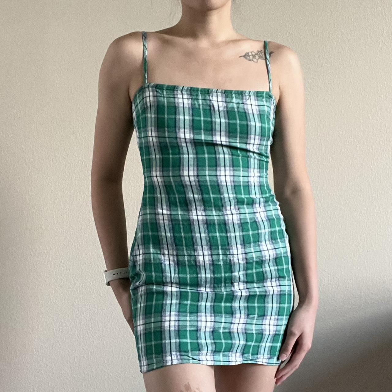 Green plaid outlet mini dress