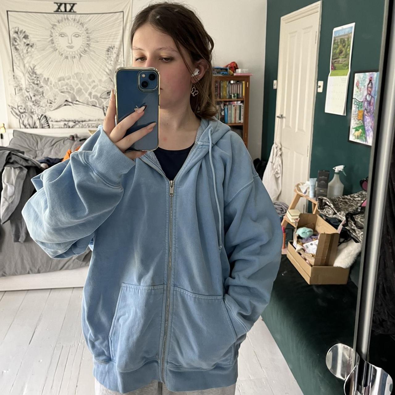 Brandy Melville blue oversized zip up hoodie Small. Depop