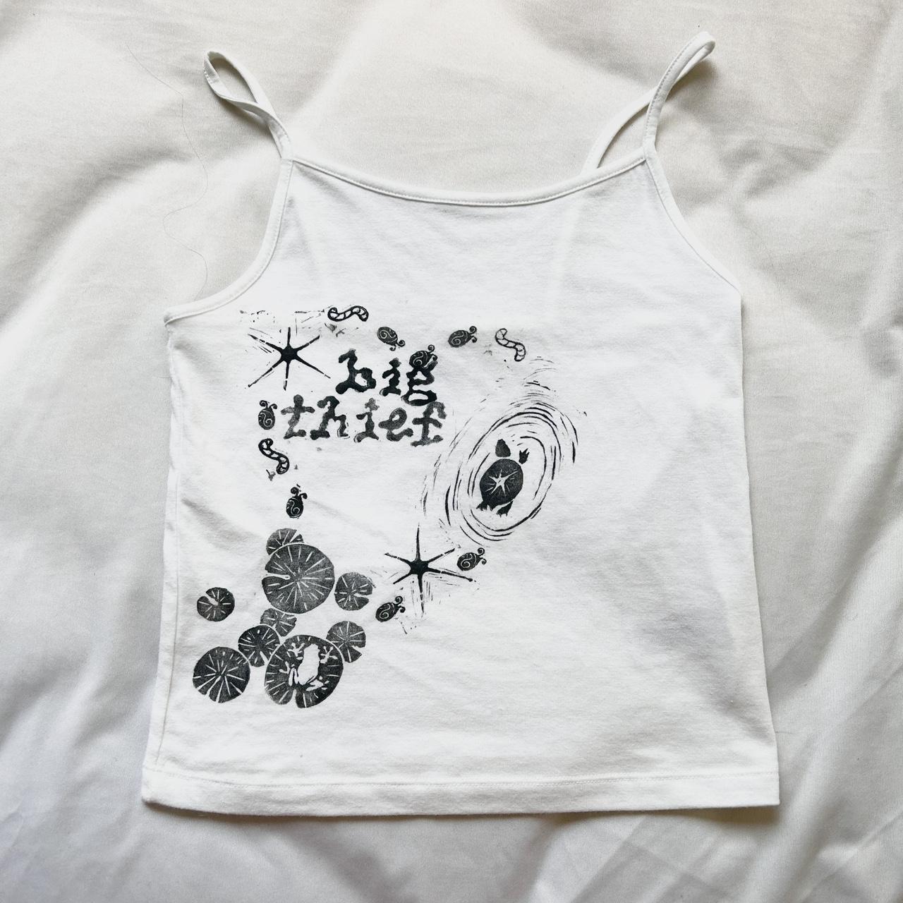 hand made big thief white tank top ! with stars and... - Depop