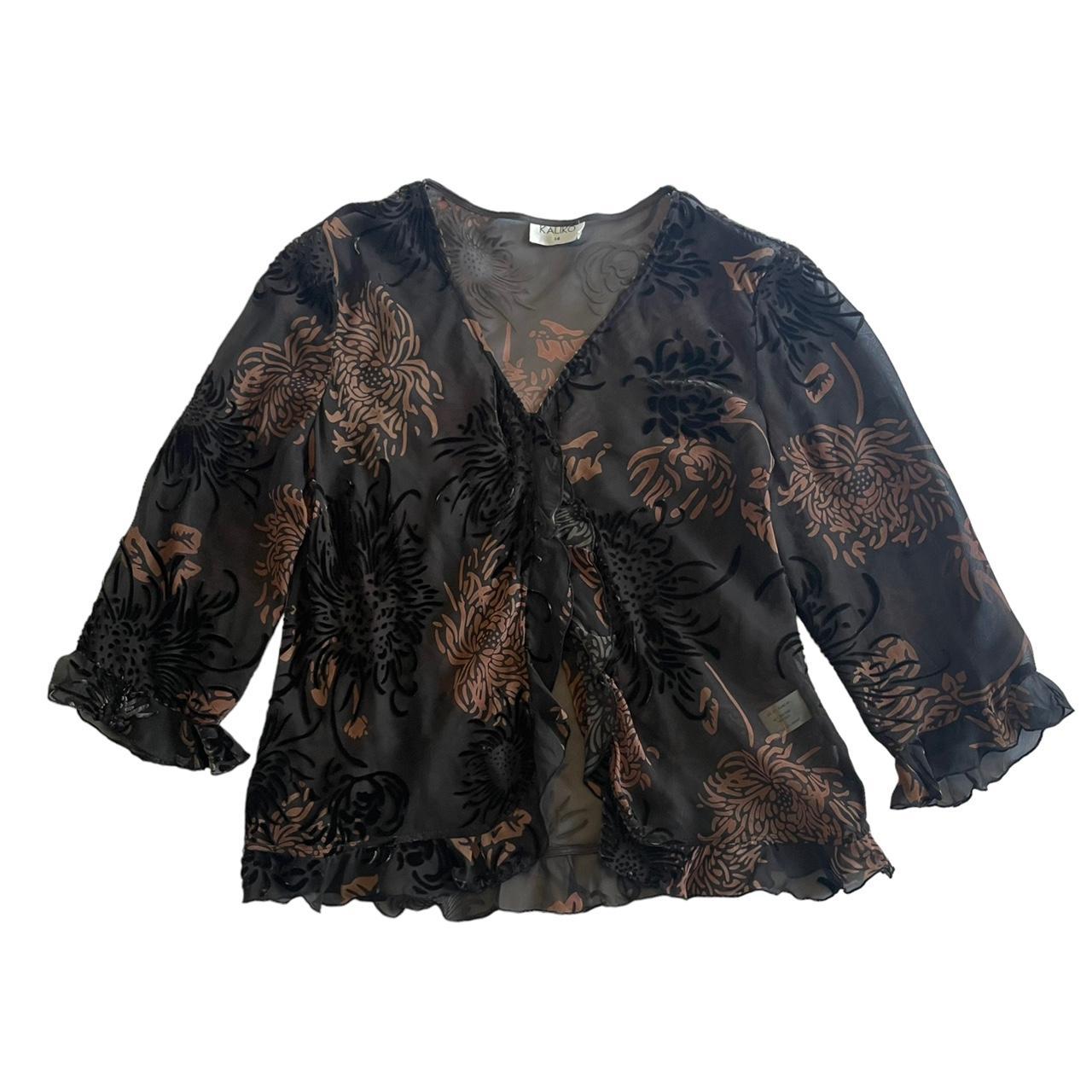 Silk and velvet floral blouse 90s/00s 100% silk... - Depop