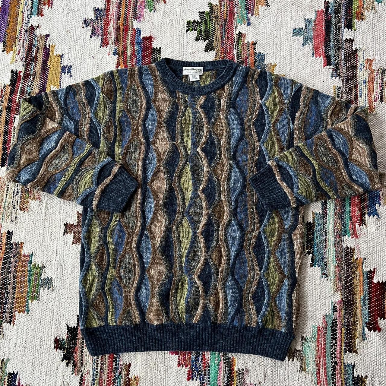 Coogi Men's Green and Brown Jumper