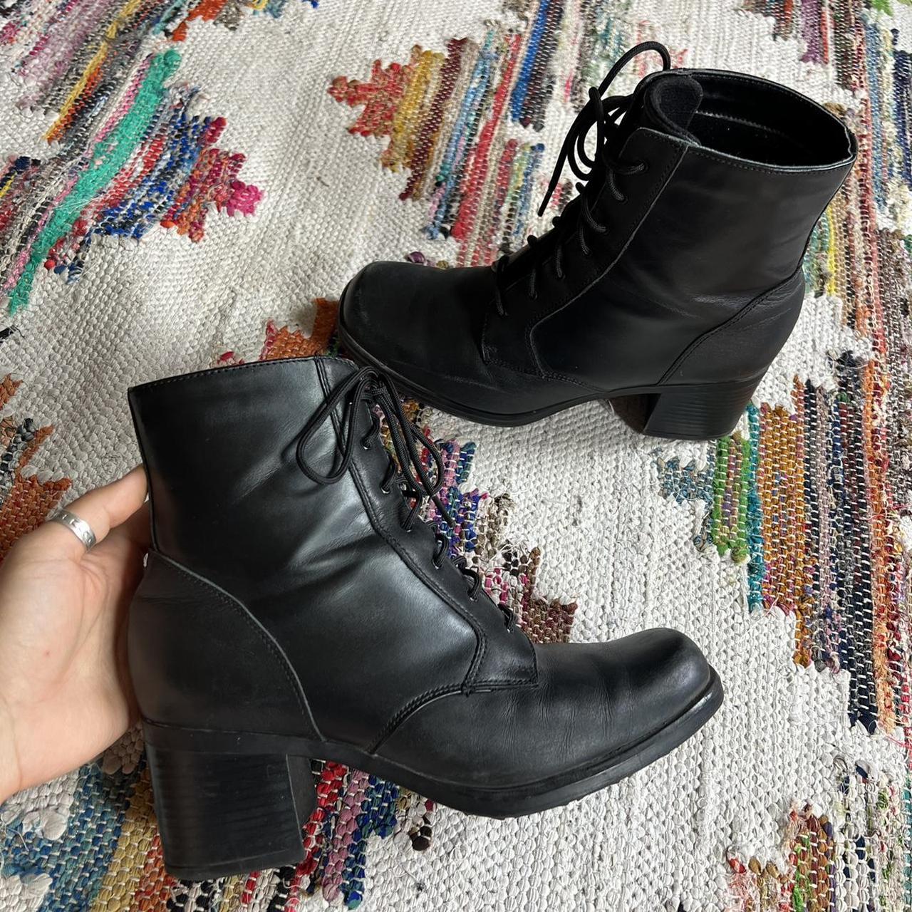 Vintage 90s Sporto black leather square toe lace up... - Depop