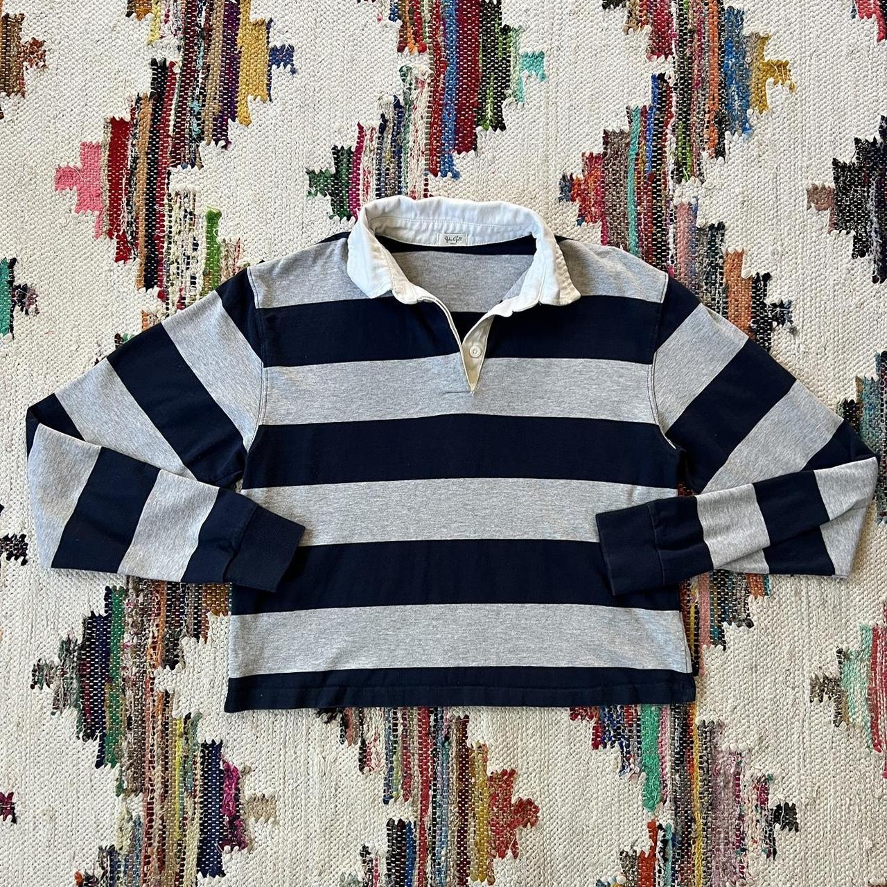 John Galt / Brandy Melville grey & navy stripe rugby... Depop
