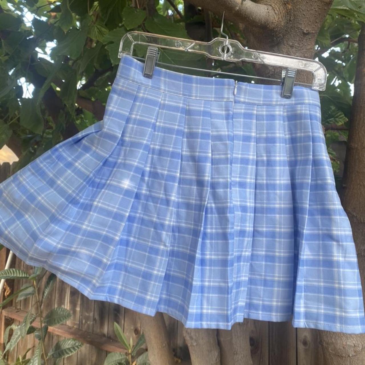 Baby blue plaid skirt No tags but fits like a... Depop