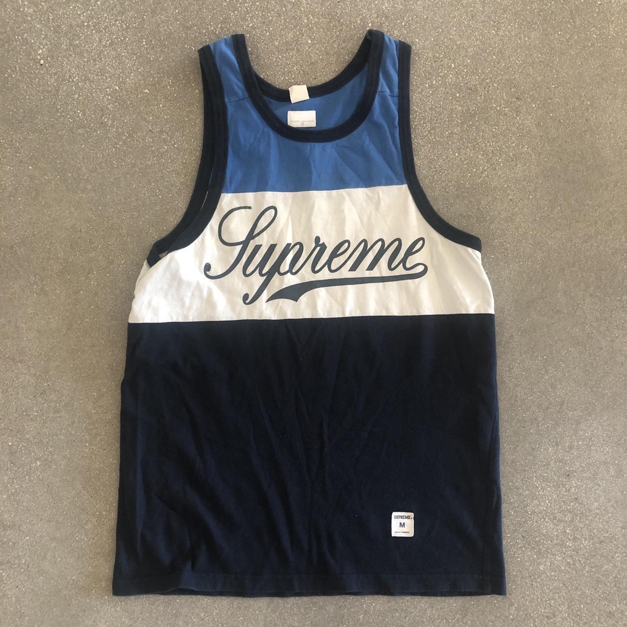 Pre owned Supreme Script Tank Top in Navy. Size Medium. - Depop