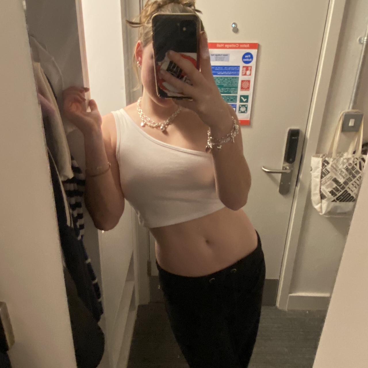 White one shoulder asymmetric top! Never worn out so... - Depop