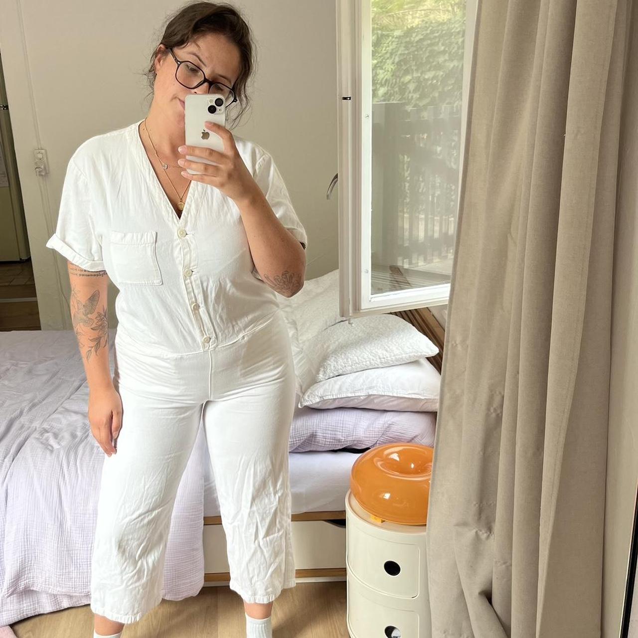 Monki denim boilersuit with coton in off white