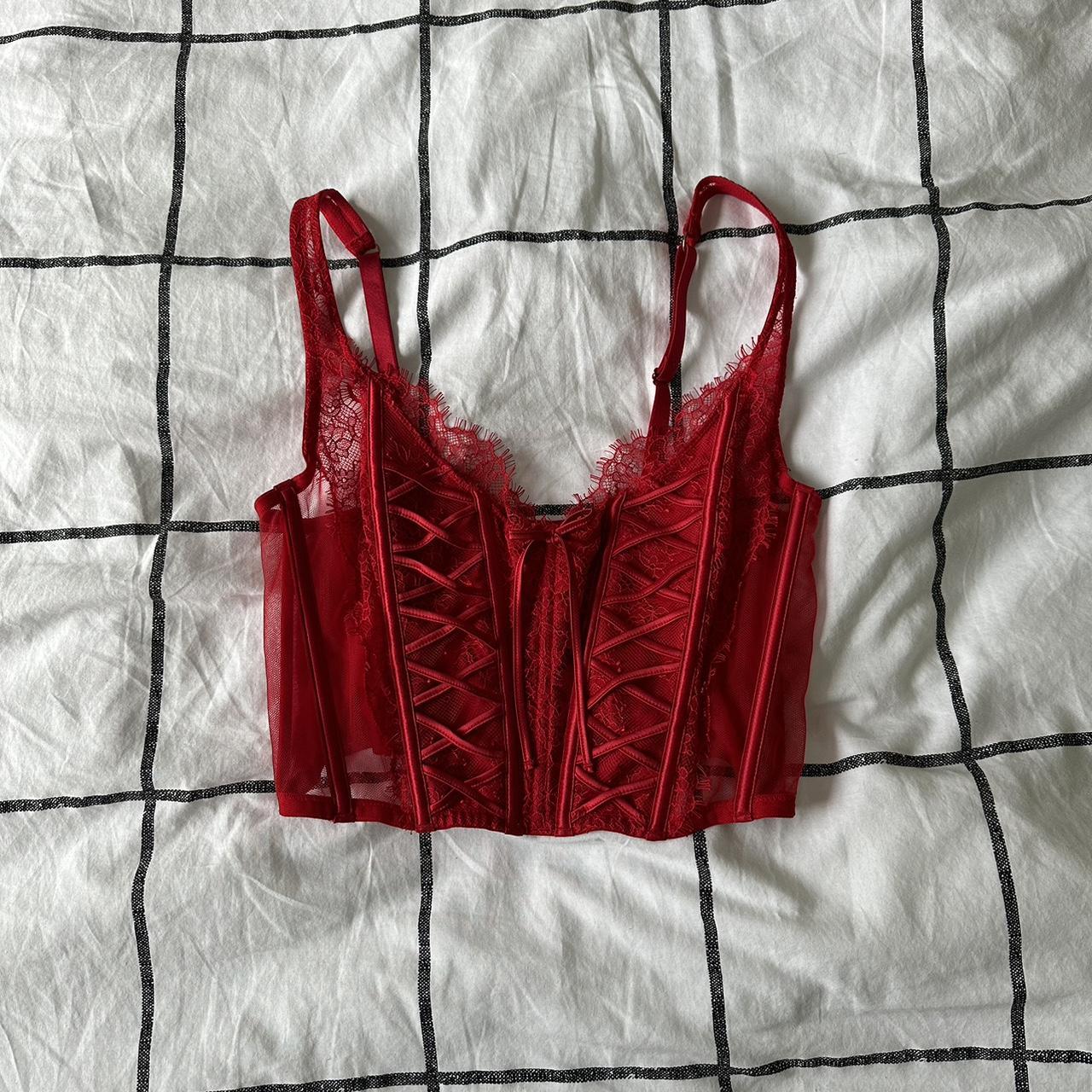 victoria’s secret red lace up corset top / tag is... - Depop
