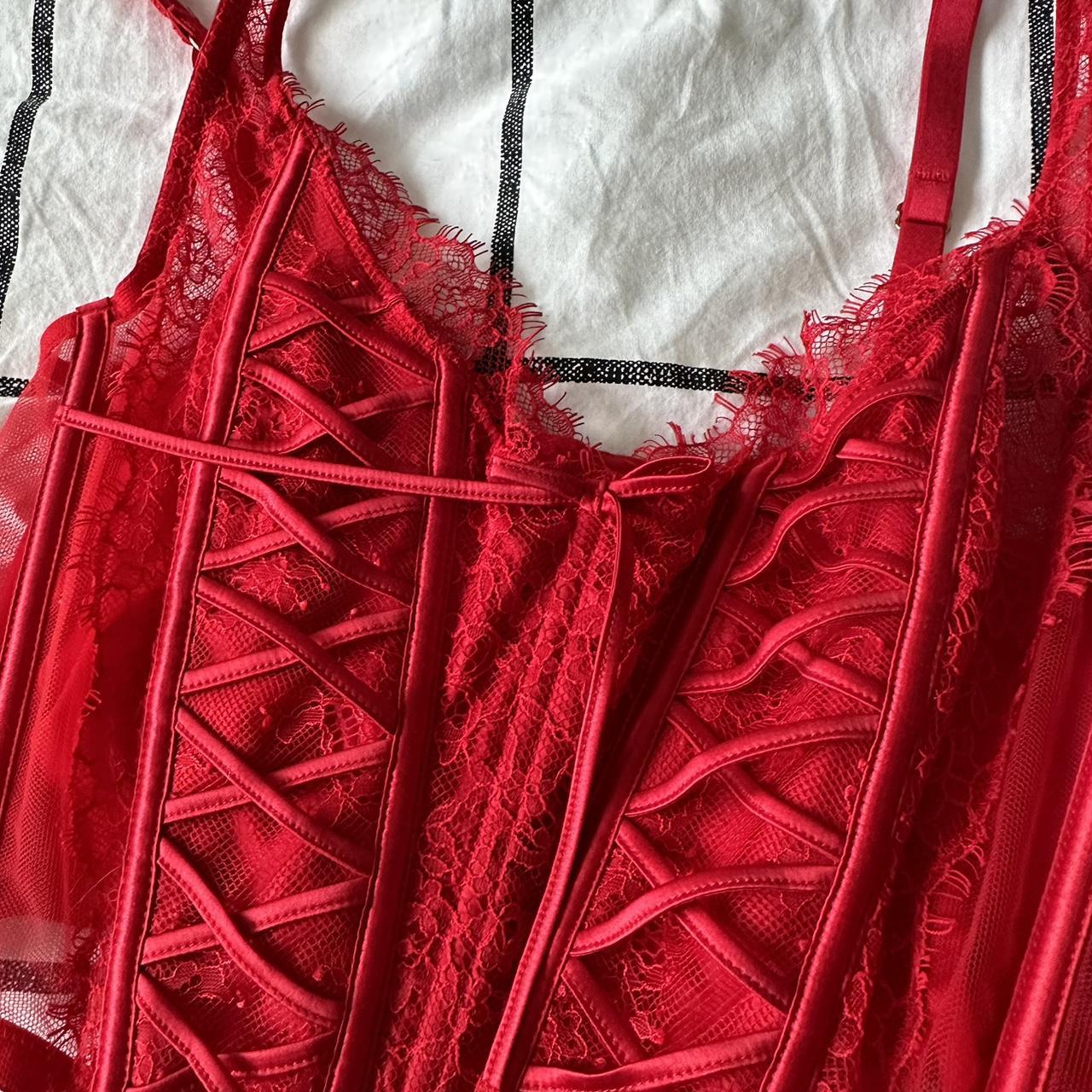 victoria’s secret red lace up corset top / tag is... - Depop
