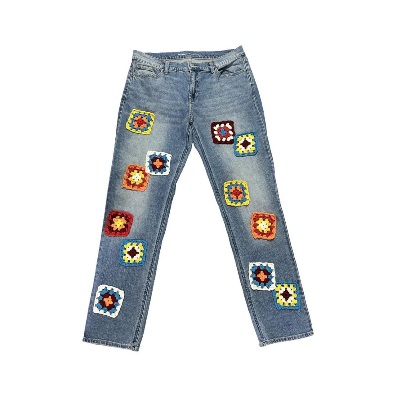 Custom Crochet Patchwork Denim Jeans Depop
