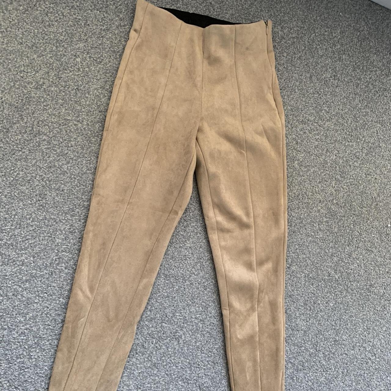 Zara suede leggings trouser in camel beige. Size xs. Depop