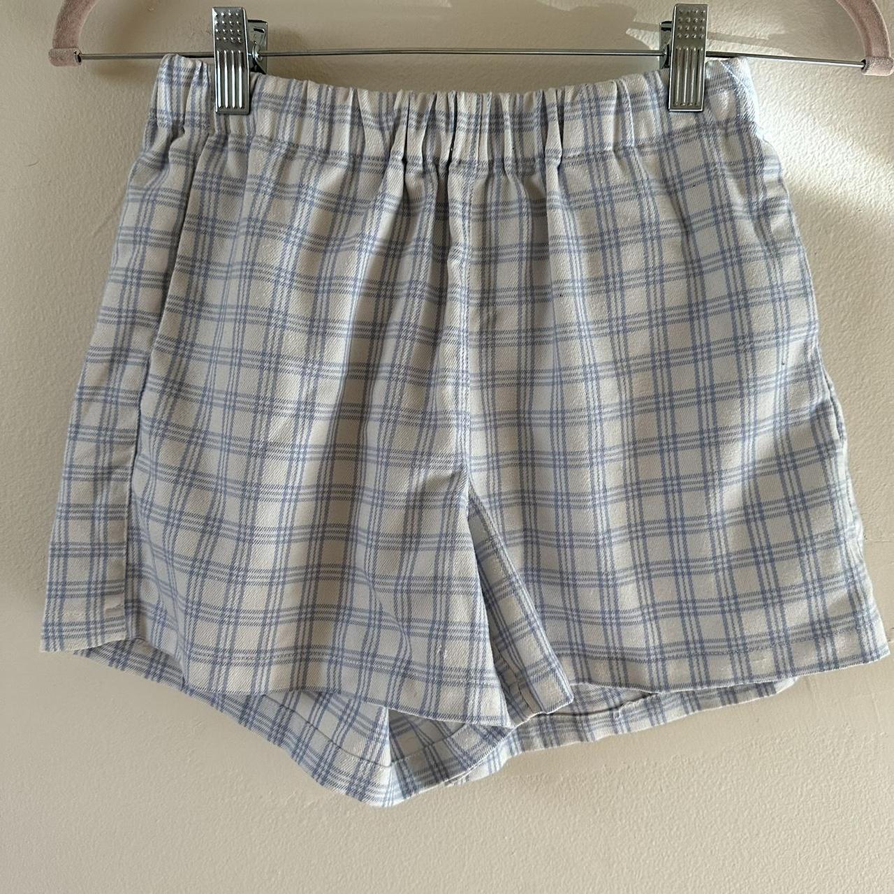 brandy melville blue and white plaid flannel shorts... - Depop