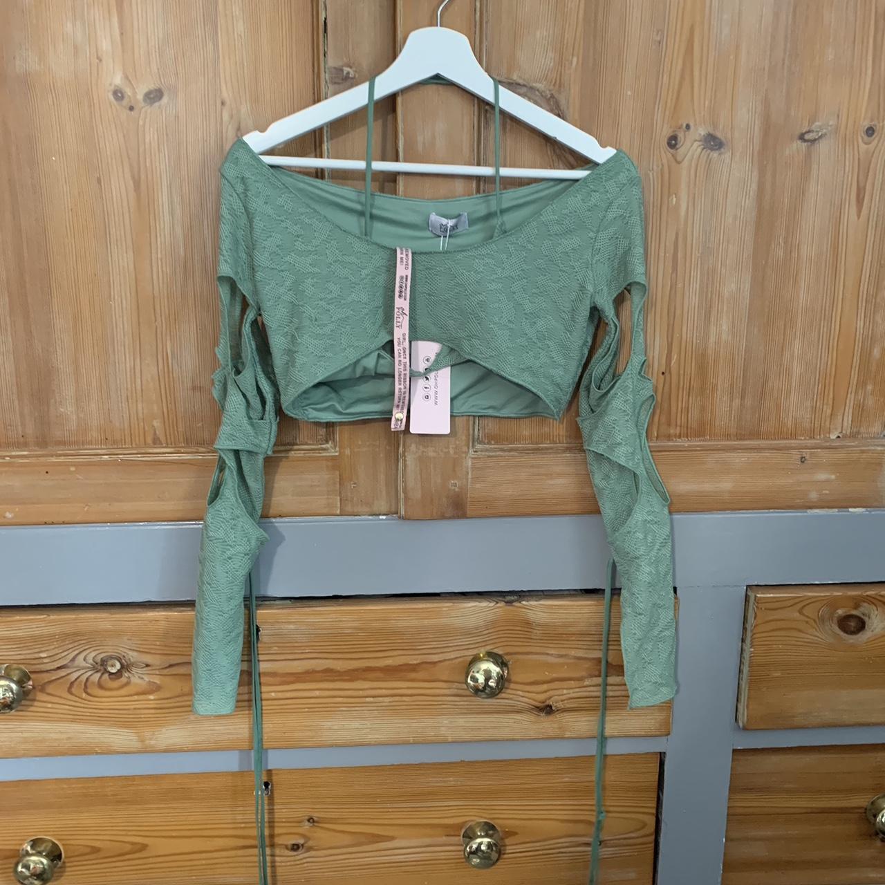 Oh polly, green cut out long sleeve crop top, bikini... Depop