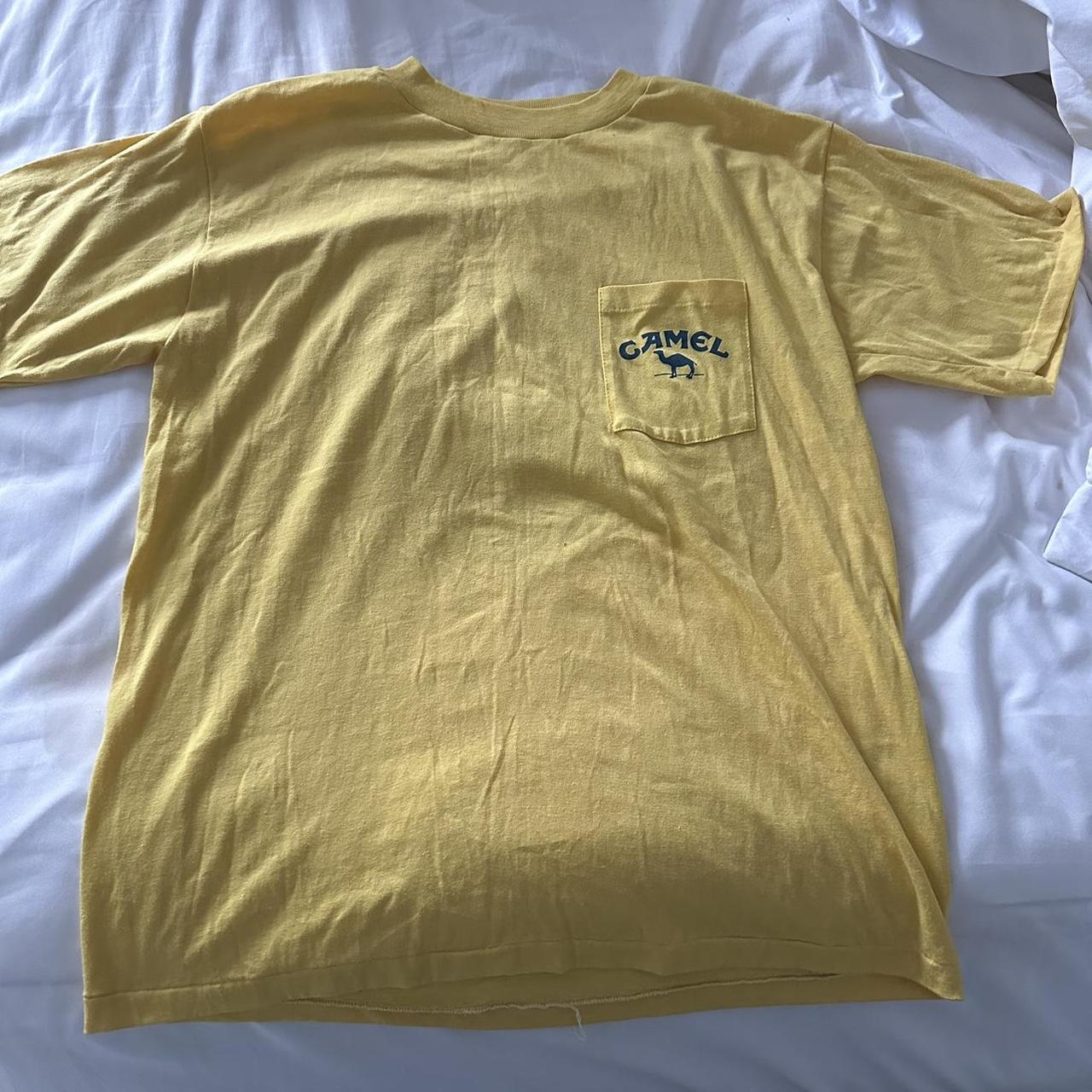 Camel Men's Yellow and Blue T-shirt | Depop