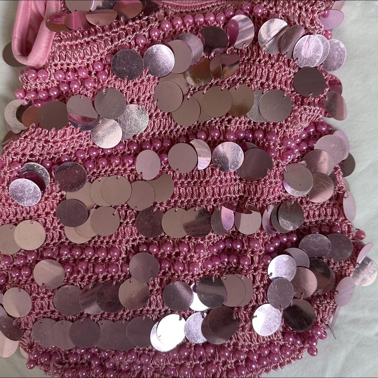 Vintage La Regale beaded purse rose pink shell - Depop