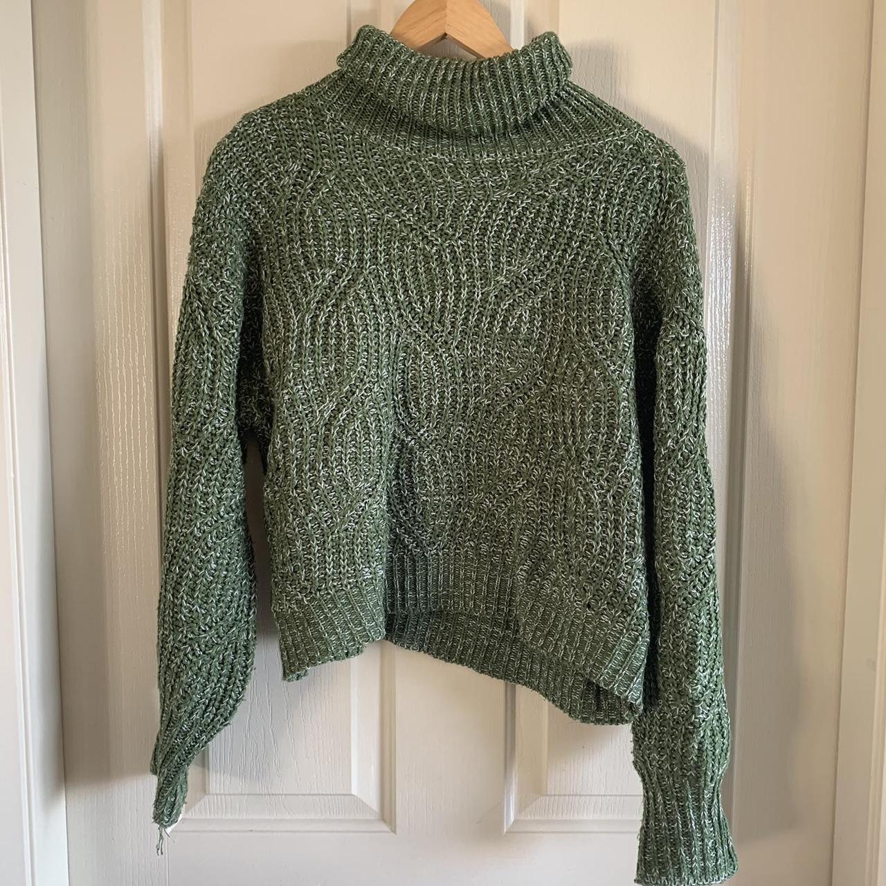 Green and white turtle neck knit sweater. Size... - Depop