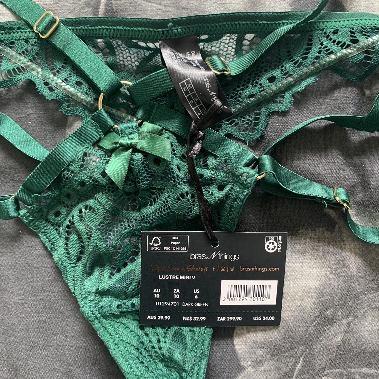 Bras and Things green lace thong. New with tags.... Depop