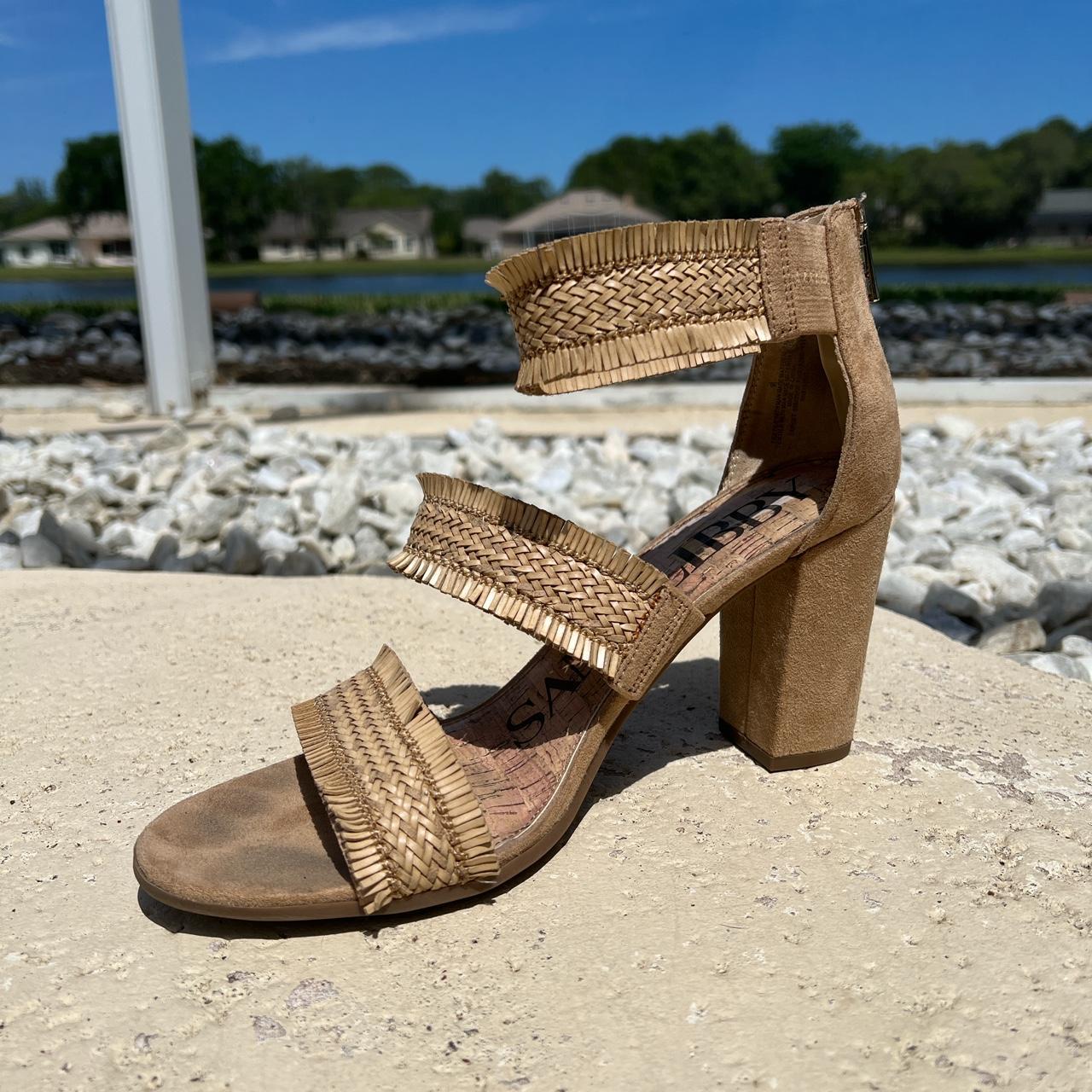 strappy tan high heels