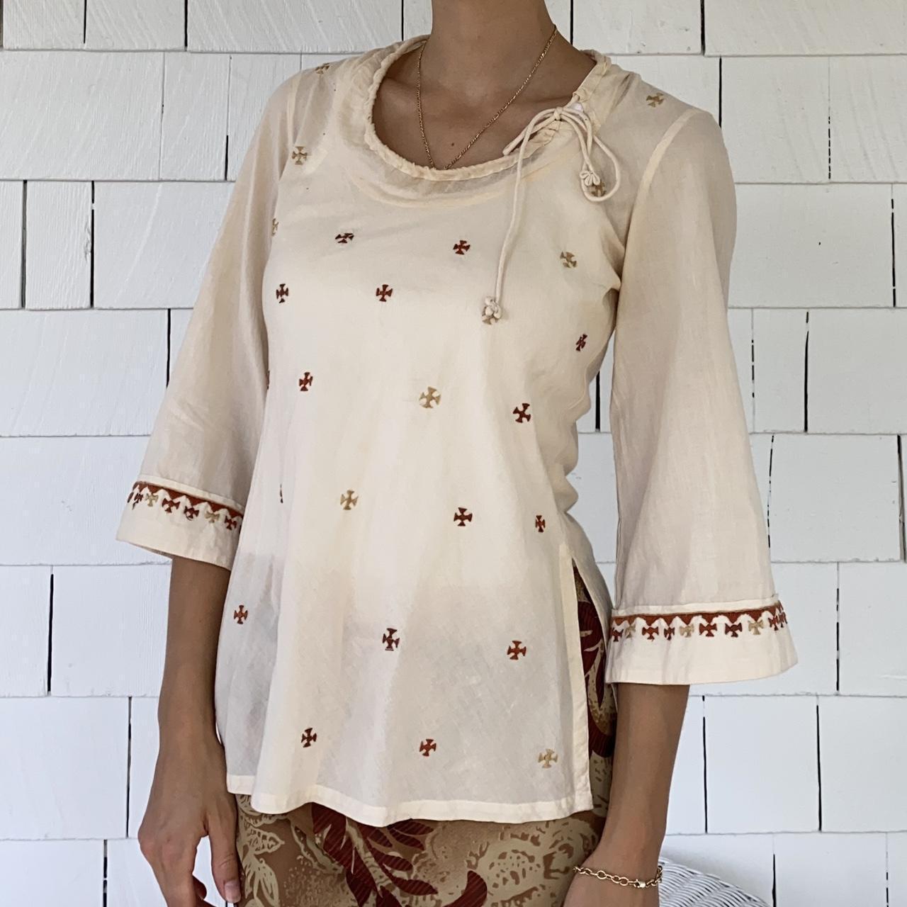 ANOKHI Women's Cream and Brown Blouse