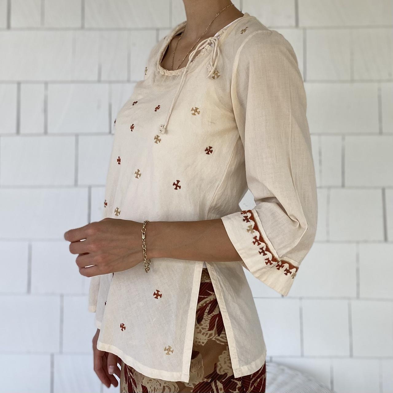 ANOKHI Women's Cream and Brown Blouse (2)