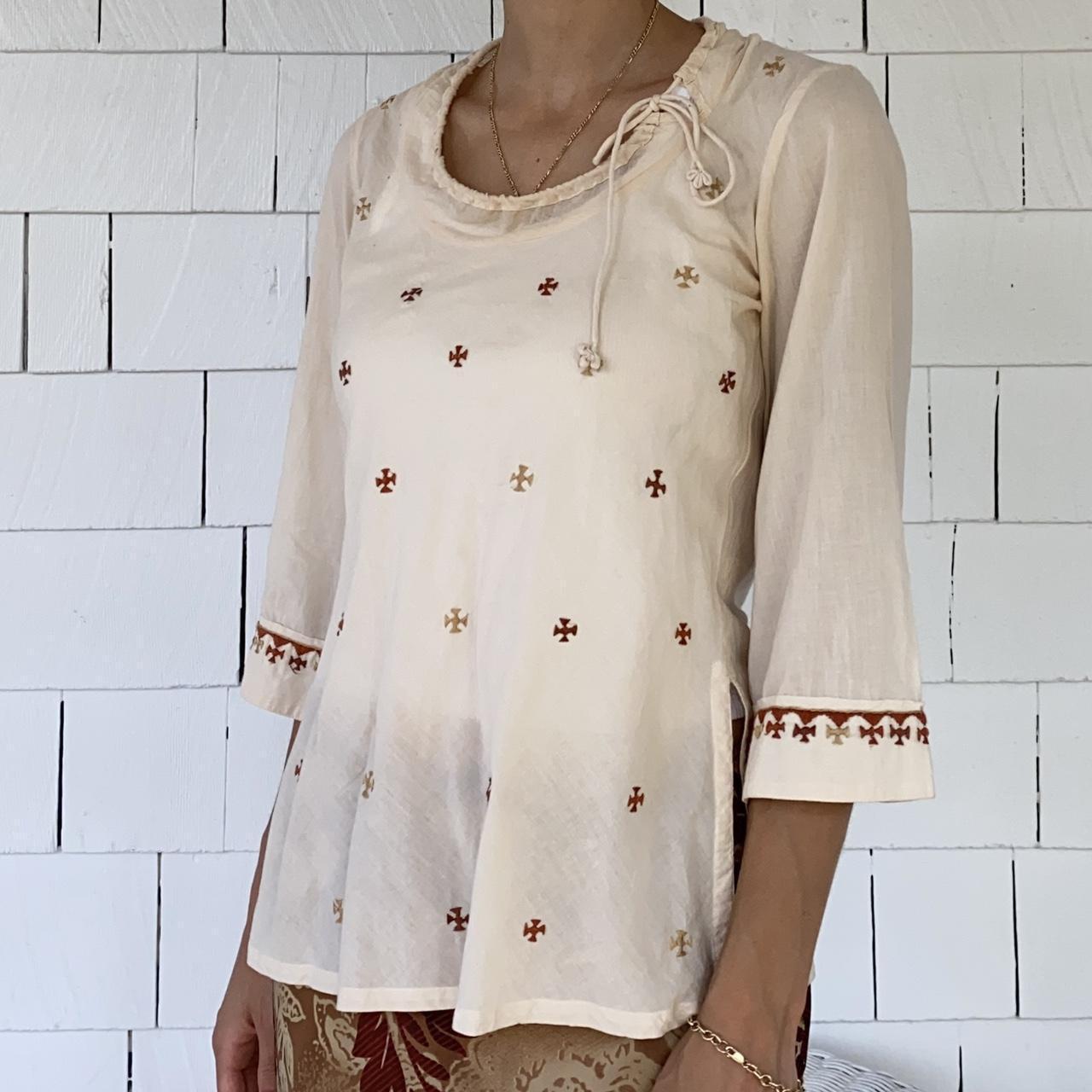 ANOKHI Women's Cream and Brown Blouse (4)