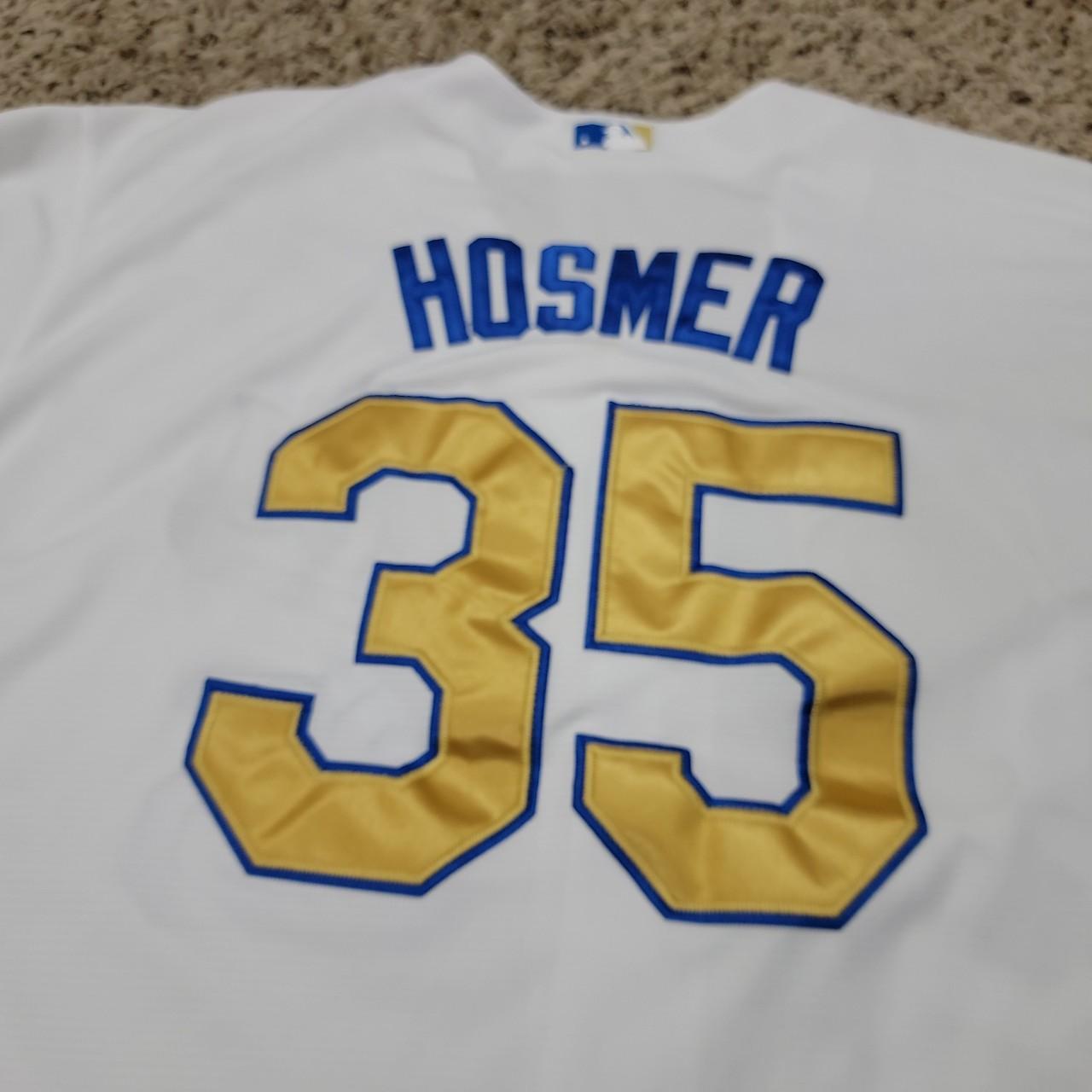 Majestic MLB Mens White Blue Kansas City Royals #35 Eric Hosmer