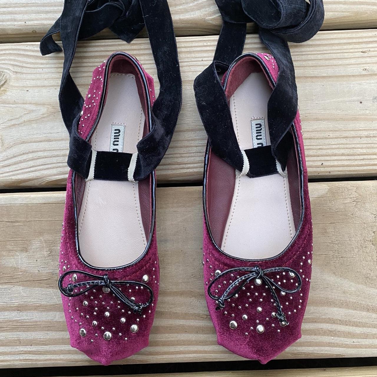 Miu Miu Women's Burgundy and Red Ballet-shoes | Depop