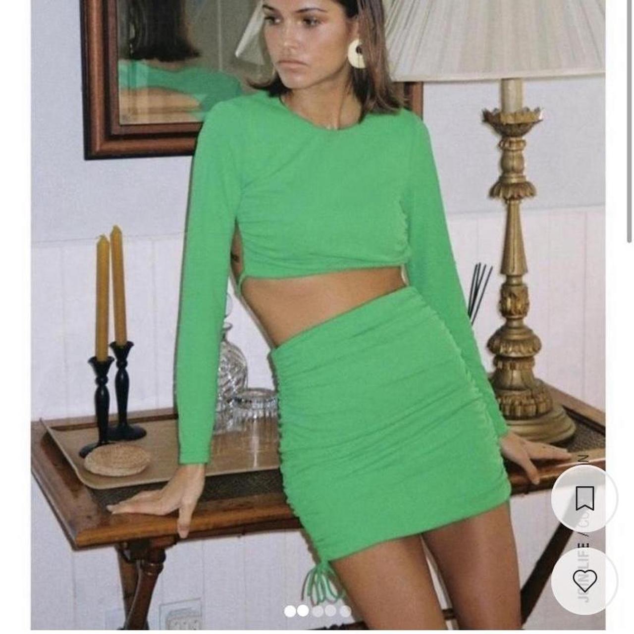 Zara green crop top and skirt co ord two piece... Depop