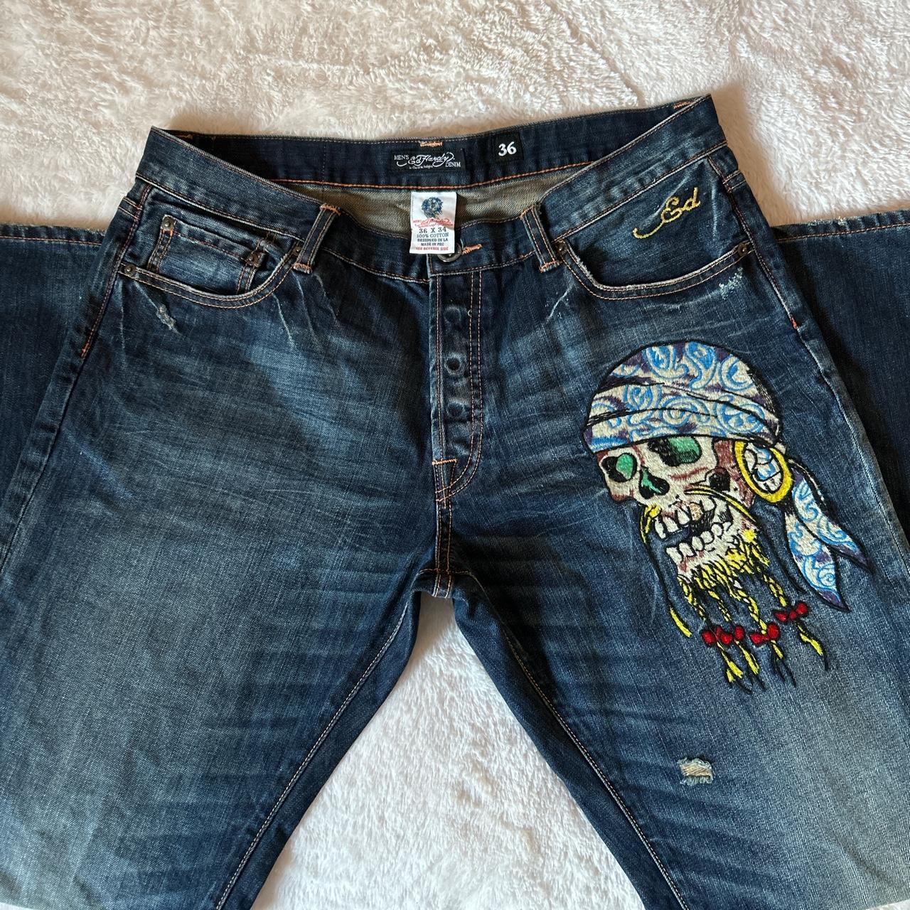Ed hardy jeans エドハーディー デニム y2k 36 Rare Ed Hardy Denim Jeans New York City Skull Eagle Mens
