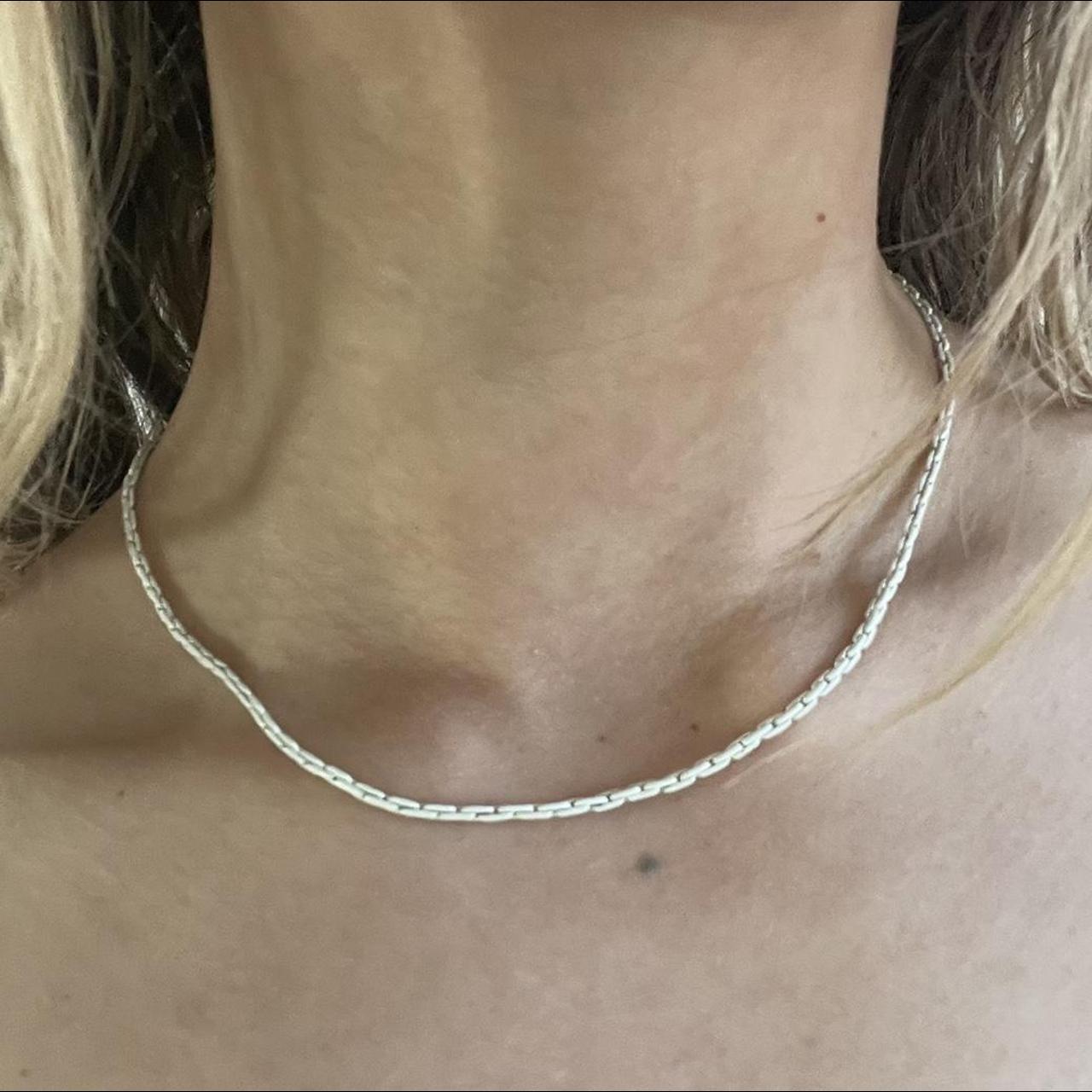 white link chain chowder chain necklace with... Depop