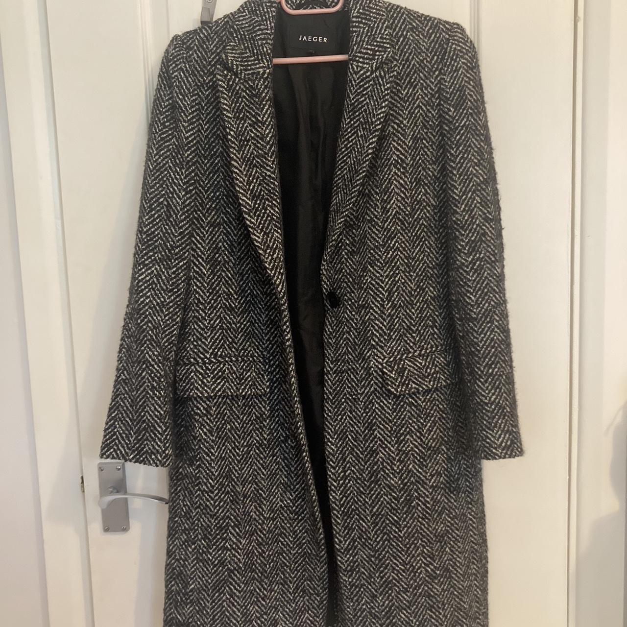 Jaeger herringbone coat, black and white. Wool... Depop