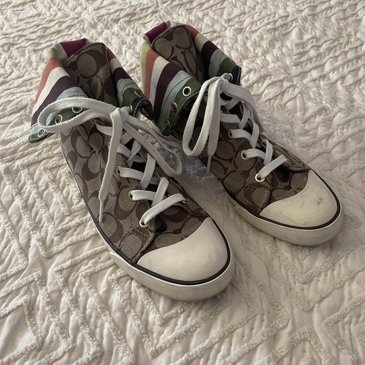 Coach Bonney Brown Monogram Multicolor Stripe High. Depop