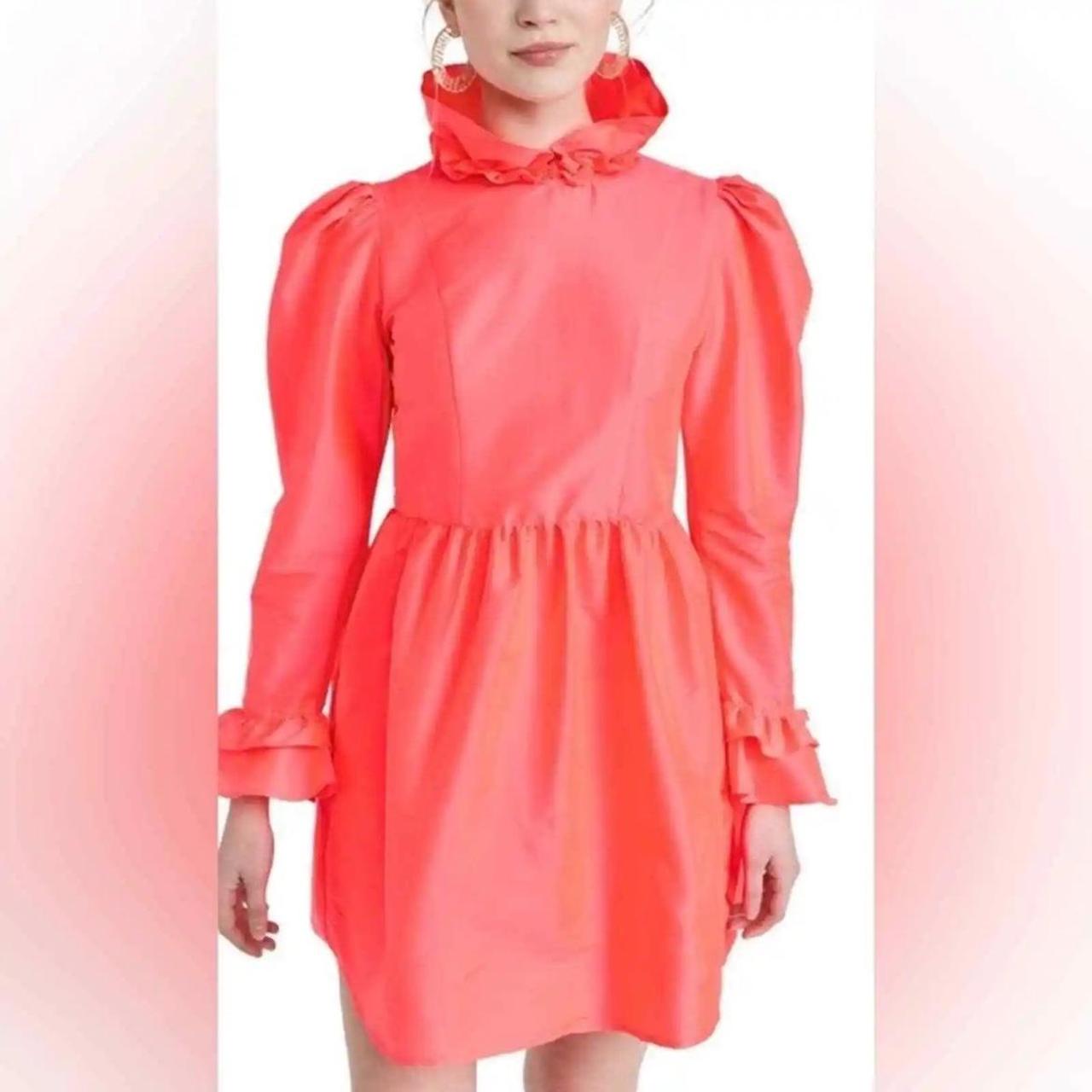 Batsheva Mini Prairie Dress in Neon Sunset Coral... - Depop