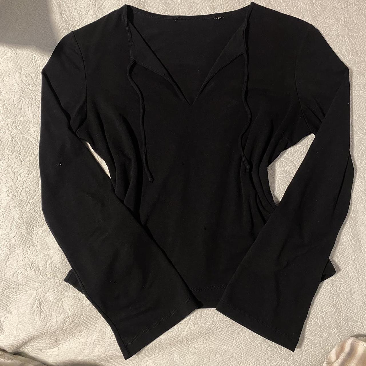 vintage black long sleeve top slightly flare out... - Depop