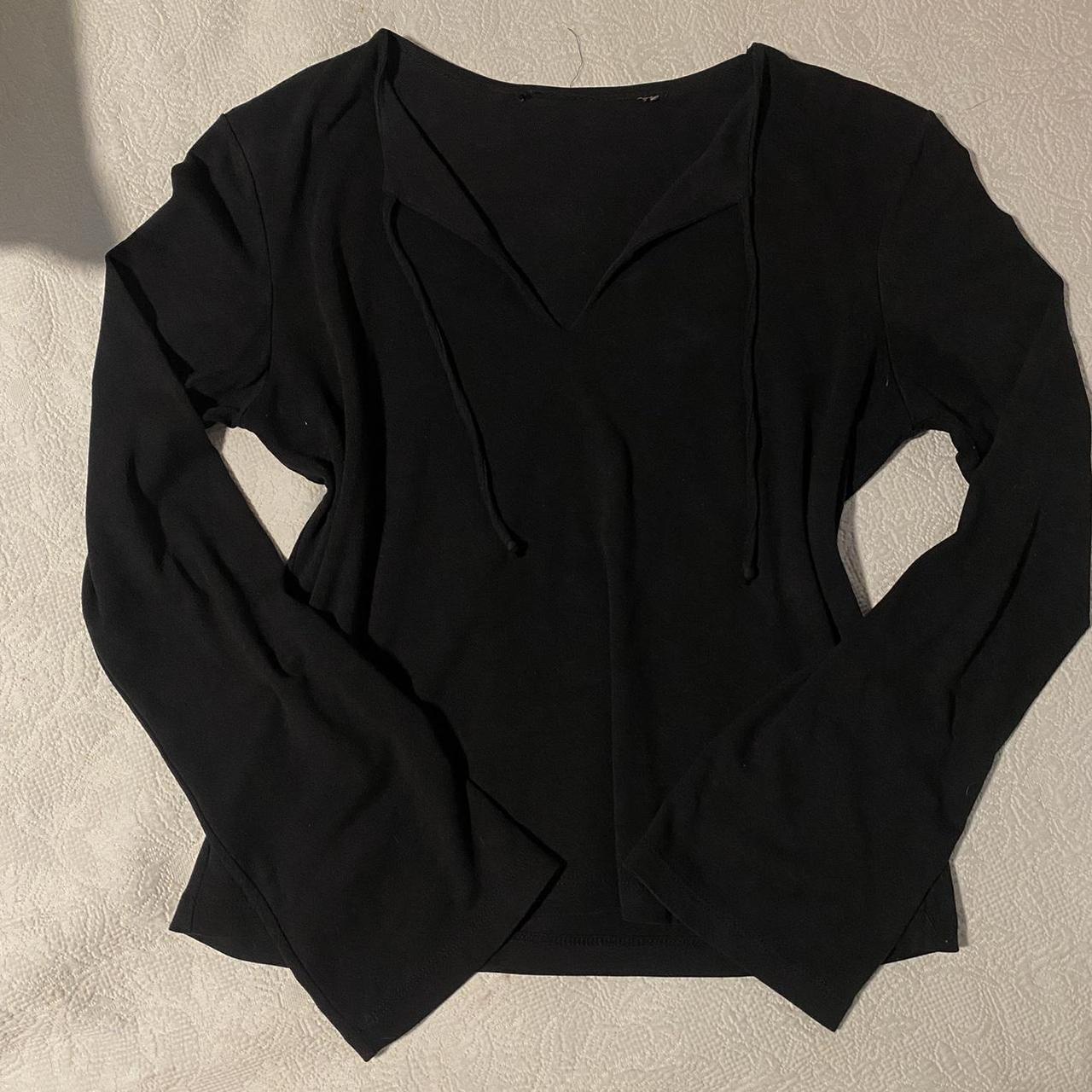 vintage black long sleeve top slightly flare out... - Depop