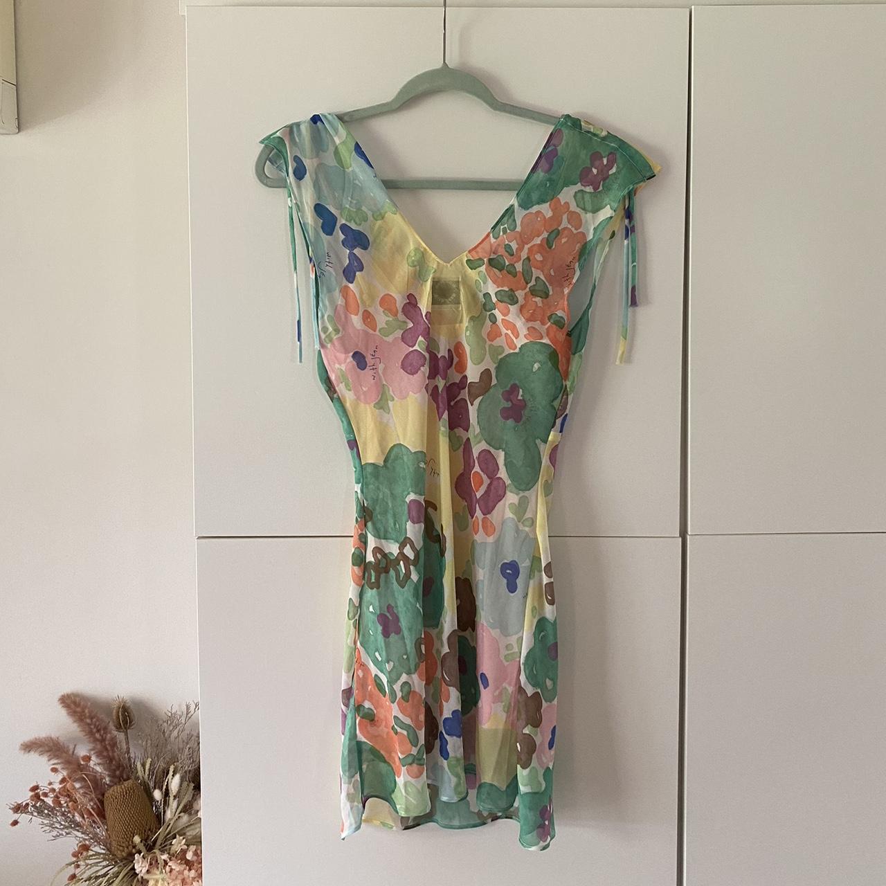 With Jean Sheer Floral Dress Size XS (I took in the... - Depop