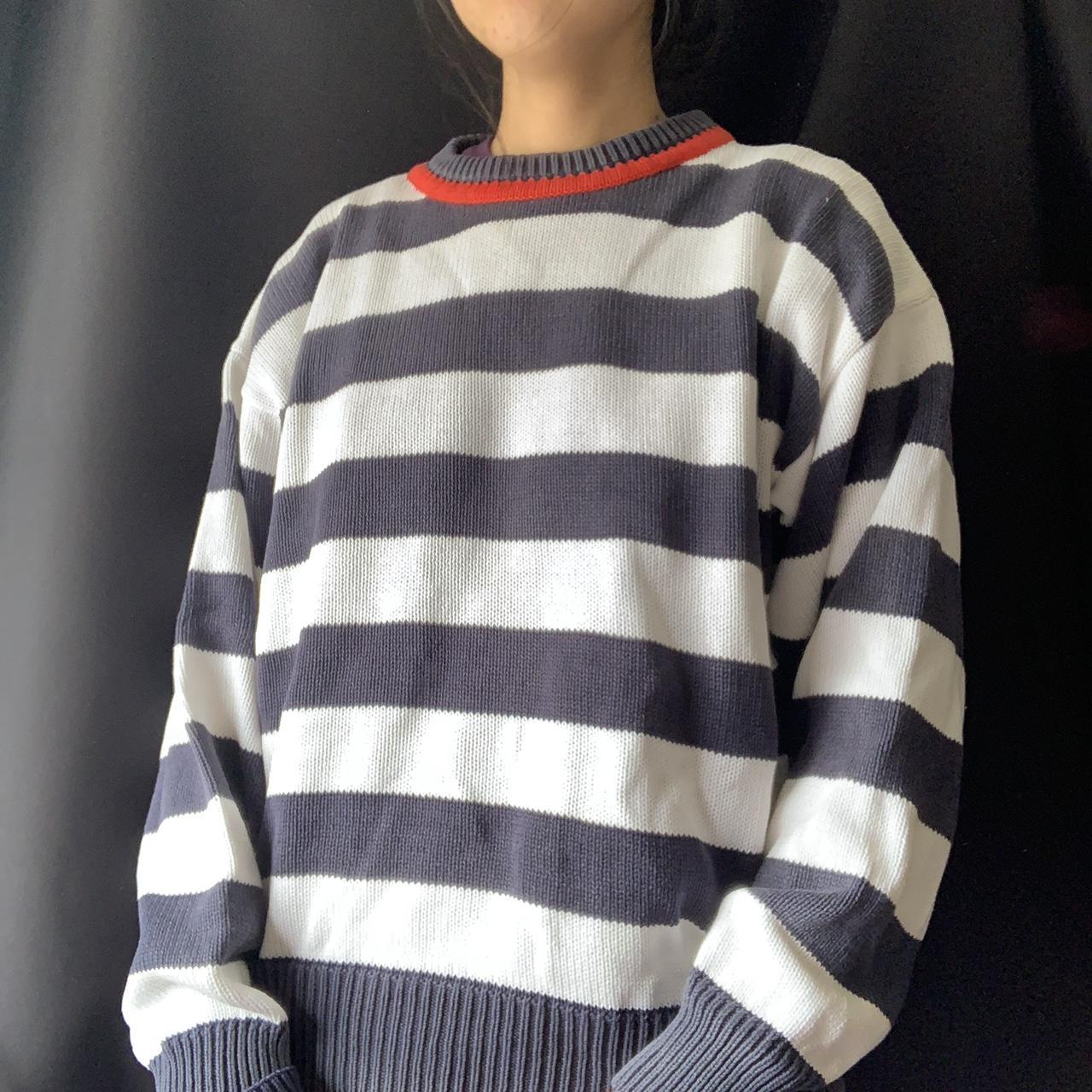 Navy/blue and white striped sweater / sweatshirt... - Depop