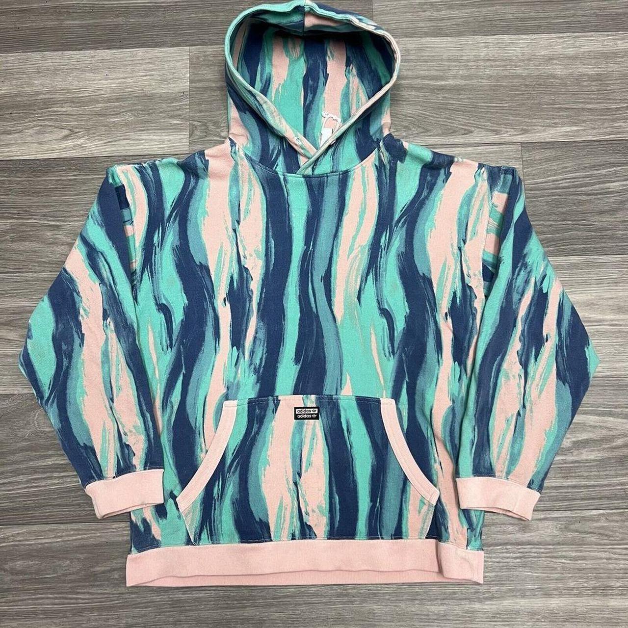 Adidas Hoodie Sweatshirt Men M Marble Paint AOP Pink