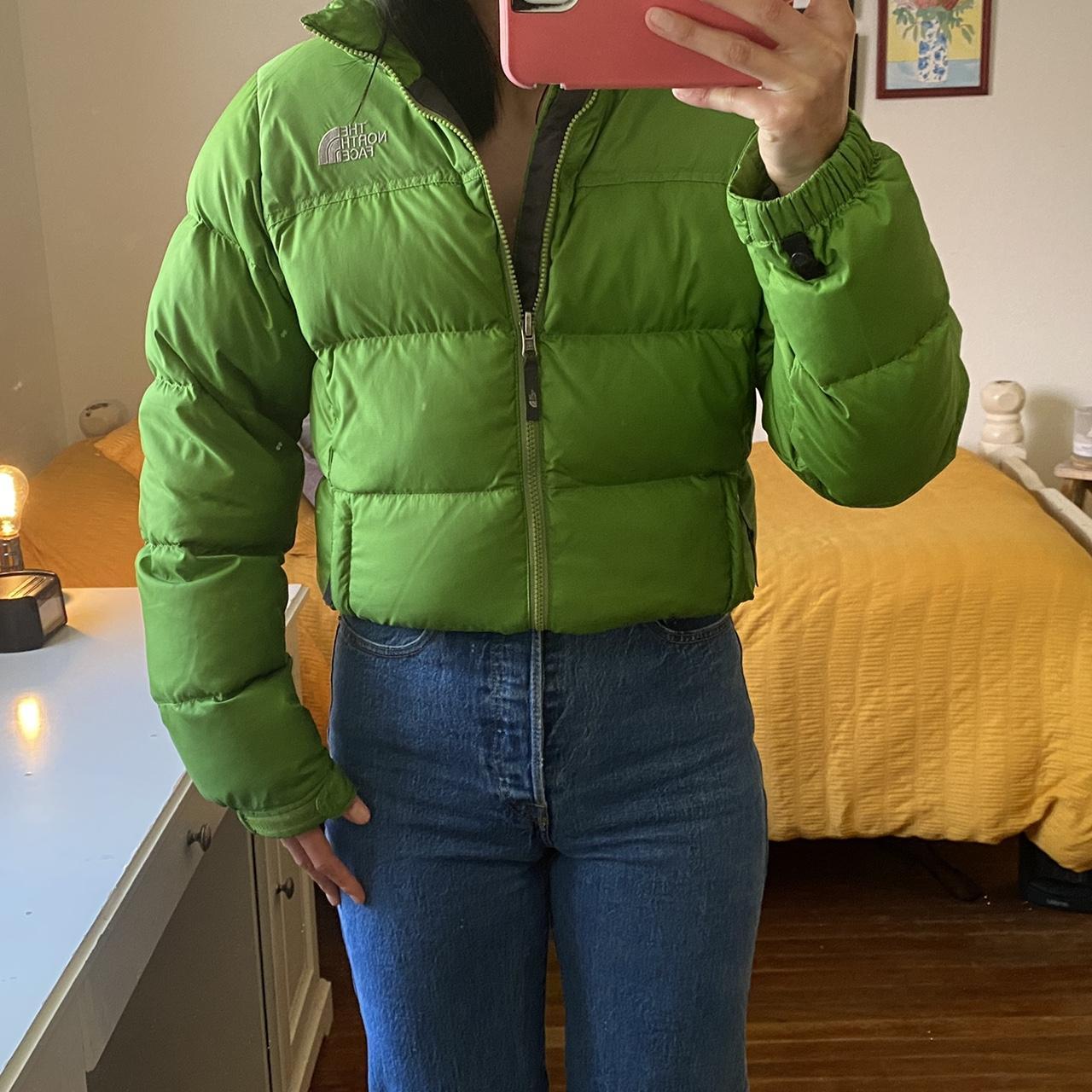 The North face Nuptse puffer jacket in a lime green... Depop