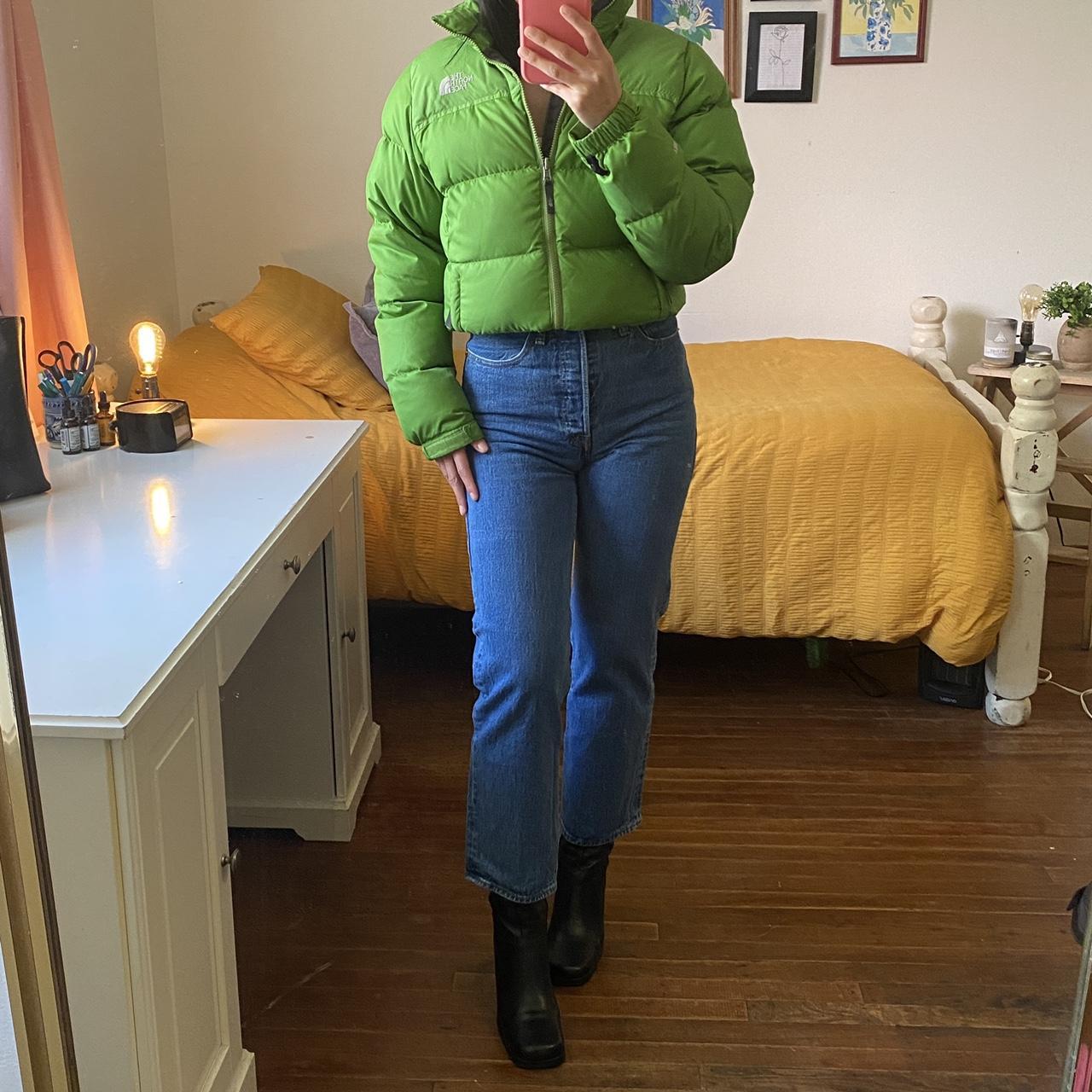 The North face Nuptse puffer jacket in a lime green... Depop