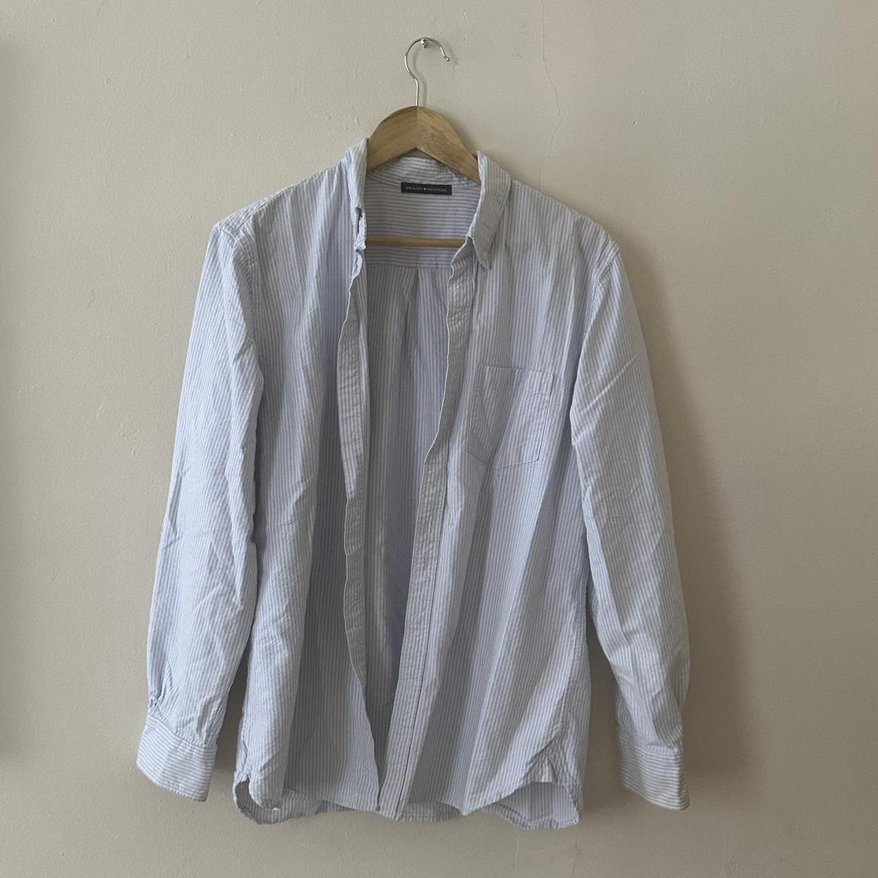 blue and white striped button down fits oversized - Depop
