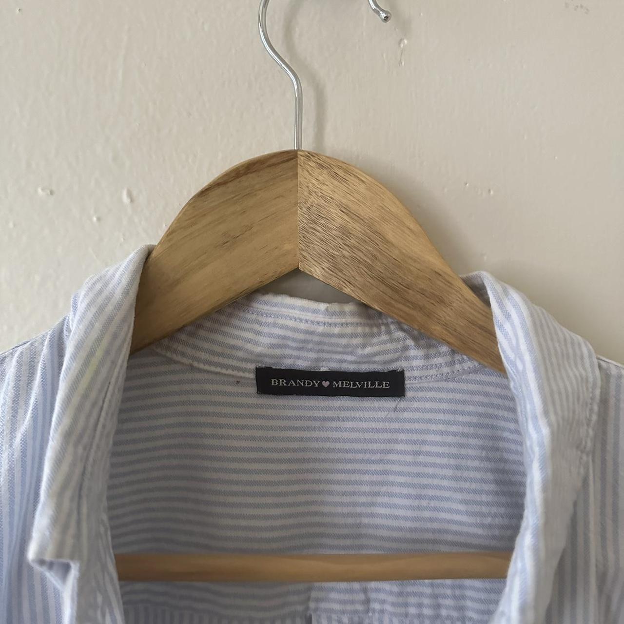 blue and white striped button down fits oversized - Depop