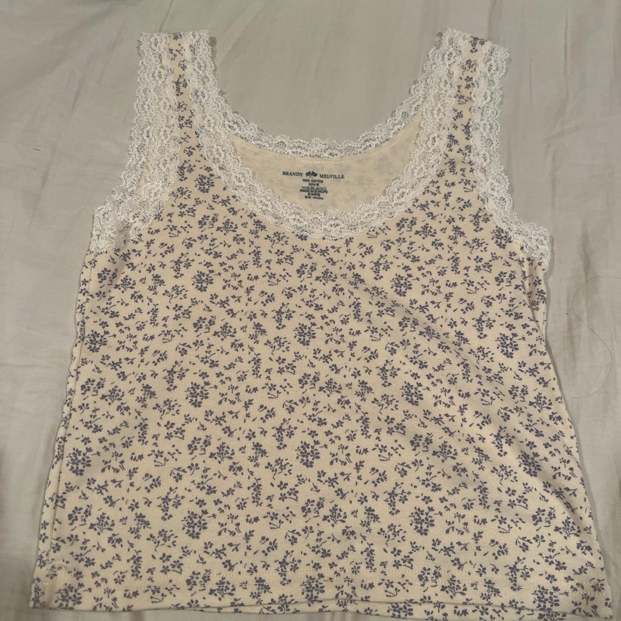 Brandy Melville Women's Cream and Blue Vest | Depop